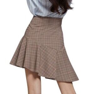 & Other Stories Paris Atelier Plaid Asymmetrical Ruffle Skirt Wool Blend Size 0